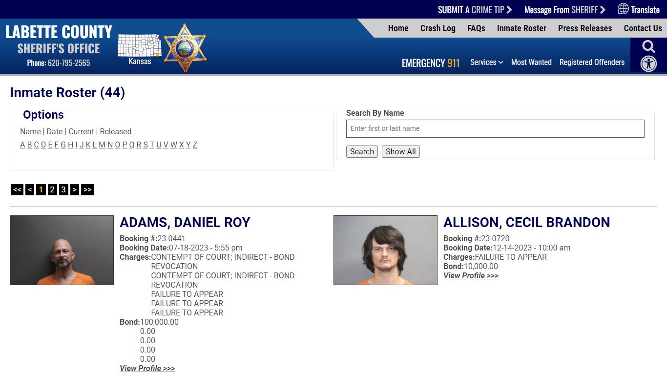 Inmate Roster - Current Inmates - Labette County Sheriff KS